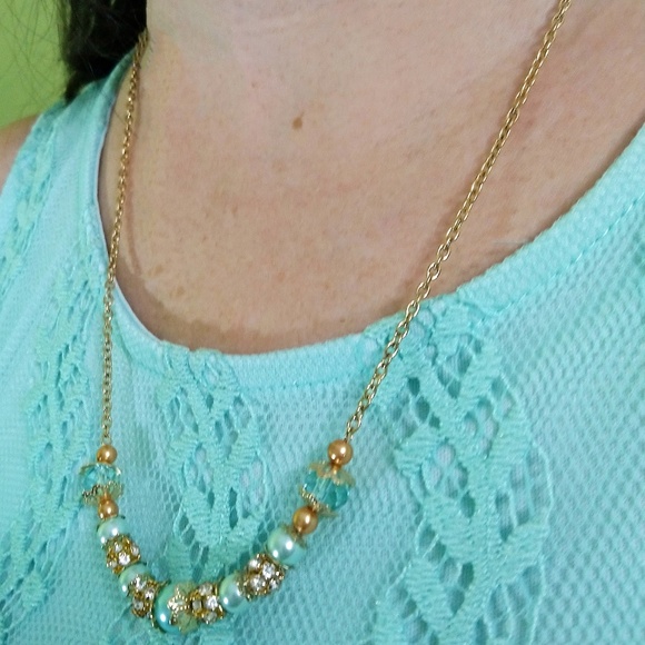 Blue and Gold Glass Pearl Wedding Jewelry Set - Picture 7 of 8